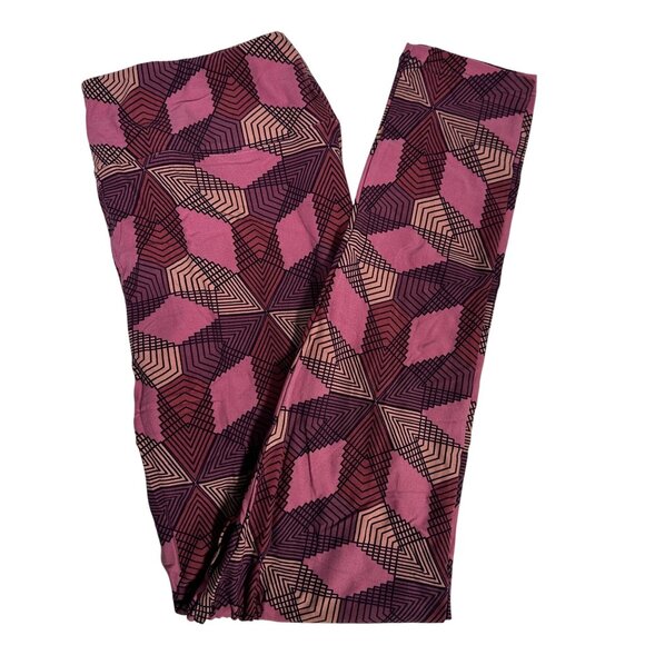 LuLaRoe Kaleidoscope Triangles Pink Purple Black Leggings Tall & Curvy TC - Picture 1 of 5